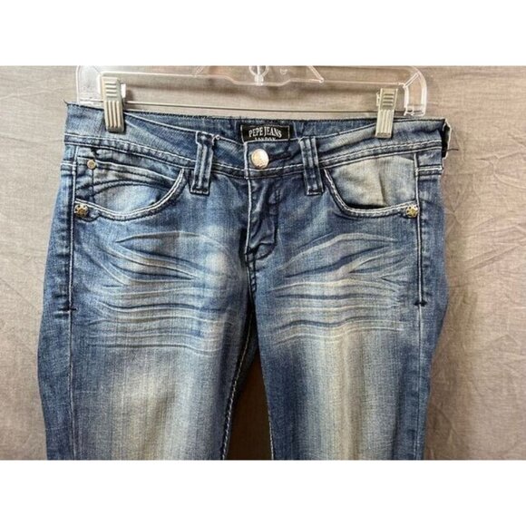 Pepe Jeans Womens 28 Blue Denim Skinny Faded Whiskered Flap Pocketed Jeans 28x31 - Picture 2 of 11